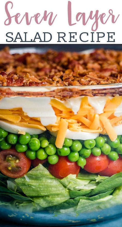 Seven Layer Salad Recipe, Picnic Side Dishes, Potluck Salad, Layer Salad, Seven Layer Salad, Layered Salad Recipes, Bacon And Eggs, Layered Salad, Side Dish Recipes Easy