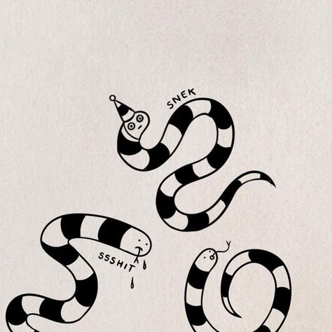 Basic Snake Tattoo, Easy Snake Tattoo, Cartoon Snake Tattoo, Silly Snake Tattoo, How To Draw A Cute Snake Step By Step, How To Draw A Snake, Homemade Tattoos, Tattoos, Drawings