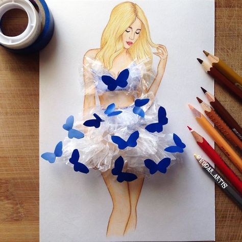 Armenian Fashion Illustrator Creates Stunning Dresses From Everyday Objects (10+ Pics) Fashion Illustration Dresses, Fashion Illustration Sketches, Illustration Fashion Design, Creative Artwork, Fashion Art Illustration, Fashion Design Drawings, Fashion Illustrator, Fashion Design Sketches, Art Dress