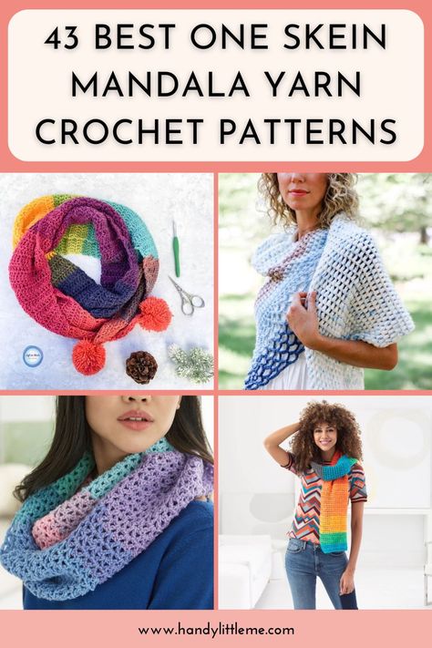 Mandala Yarn Crochet Patterns, Mandala Yarn Patterns, 1 Skein Crochet Projects Free, Mandala Yarn Crochet, One Skein Crochet Patterns, Crochet Scarf Pattern Free Easy, Cotton Crochet Patterns, Lion Brand Mandala Yarn, Yarn Cakes