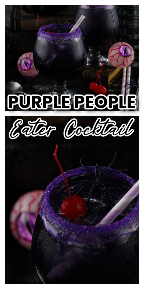 Purple People Eater Cocktail Ursula Cocktail, Purple Halloween Cocktail, Purple People Eater Cocktail, Purple Margarita Recipe, Purple Margarita, Purple Martini, Purple Mimosa, Purple People Eater, Purple Cocktails