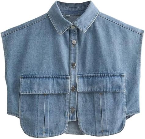 Kissonic Women's Denim Vest Sleeveless Jean Jacket Button Down Double Pockets Decoration Crop Waistcoat(LightBlue-S) at Amazon Women’s Clothing store Sleeveless Jean Jackets, Womens Denim Vest, Cropped Button Down, Denim Pocket, Jacket Buttons, Shirt Collar, Denim Vest, Denim Top, Denim Shirt