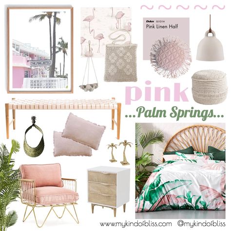 Palm Springs Bedroom Decor, Palm Springs Bedroom, Pink Palm Springs, Palm Springs Interior Design, Palm Springs Interior, Spring Bedroom Decor, Palm Springs Decor, Spring Interiors, Tropical Bedrooms