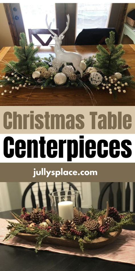 xmas table Homemade Christmas Centrepiece, December Table Decor, Fresh Greenery Centerpiece Christmas, Deer Centerpiece Ideas Christmas, Dining Room Table Centerpiece Ideas Center Pieces Christmas Decorations Farmhouse, Holiday Floral Centerpieces, Christmas Centre Pieces Table, Christmas Tabletop Decorations Ideas, Christmas Centerpieces For Round Table