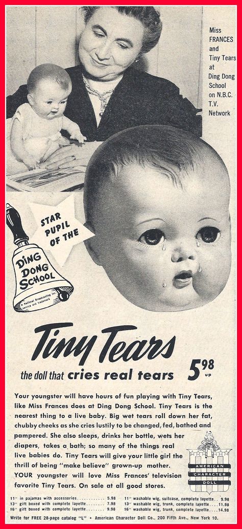 photo Tiny Tears Doll, Old Advertisements, Ding Dong, Vintage Memory, Old Ads, Old Dolls, Photo Vintage, Childhood Toys, Retro Toys