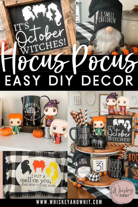 Hocus Pocus Halloween DIY Decor | Tiered Tray Styling Tips & Hacks! - Whiskey & Whit Hocus Pocus Tray Decor, Hocus Pocus Living Room Decor, Cricut Tiered Tray Decor, Hocus Pocus Tiered Tray Decor, Hocus Pocus Home Decor Ideas, Hocus Pocus Party Decorations Diy, Hocus Pocus Halloween Decorations Diy, Hocus Pocus Themed Decor, Hocus Pocus Diy Decor