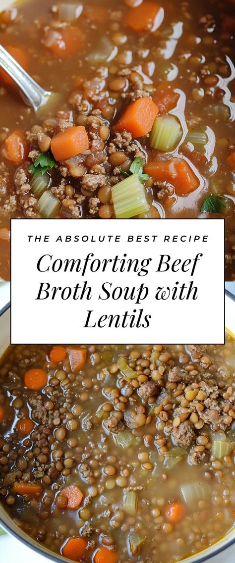 Image for Comforting Beef Broth Soup with Lentils Bone Broth Lentil Soup, Broth Based Soups Easy, Beef Bone Broth Soup Recipes, Beef Broth Recipe, Beef Broth Soup, Soup With Beef Broth, Beef Lentil Soup, Bone Broth Soup Recipes, Soup With Lentils