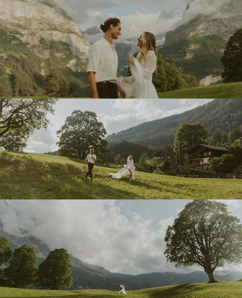 Green Field Wedding, Cinematic Wedding Photos, Switzerland Elopement, Field Wedding, Couple Engagement Pictures, Cinematic Wedding, Wedding Picture Poses, Dream Wedding Ideas Dresses, Engagement Photo Inspiration