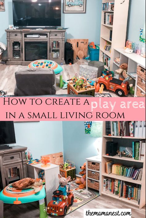 Montessori Living Room, Kids Play Corner, Small Kids Playrooms, Tiny Living Room, Playroom/living Room, Toddler Play Area, Baby Play Areas, Small Playroom, Kids Play Spaces