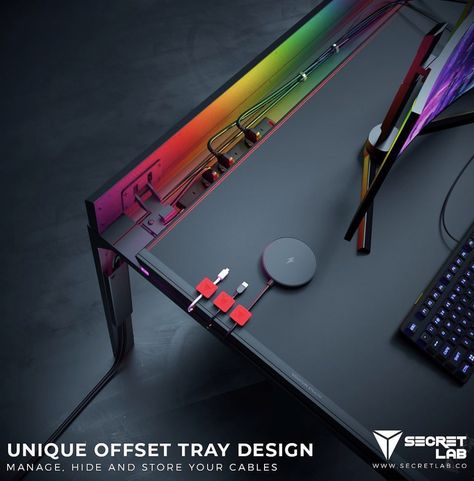 Secretlab’s first PC desk is the ultimate cable management solution – using magnets! | Yanko Design Cable Tray, Desk Legs, Cable Management System, Metal Desk, Pc Desk, Cable Holder, Grey Table, Metal Desks, Gaming Desk