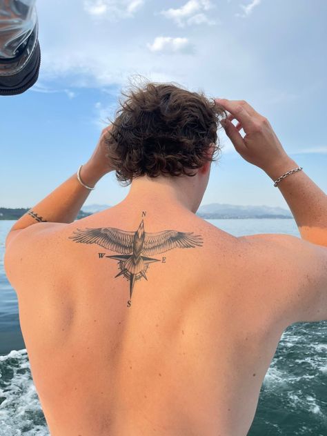 Back Small Tattoos Men, Bird Back Tattoo Men, Rib Tattoo Ideas For Men, Acceptance Tattoo Symbol, Tattoo Ideas For Men Thighs, Small Upper Back Tattoo Men, Men Tattoo Ideas Back, Minimalistic Tattoo Sleeve, Aesthetic Back Tattoo Men