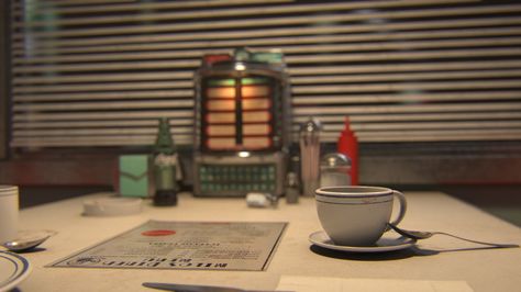 ArtStation - Late Night Diner - Corinne Dy Texturing Reel, Corinne Dy Diner Scene, Diner Aesthetic, Bg Design, American Diner, Substance Painter, V Ray, 3d Artwork, Life Is Strange, 3d Artist