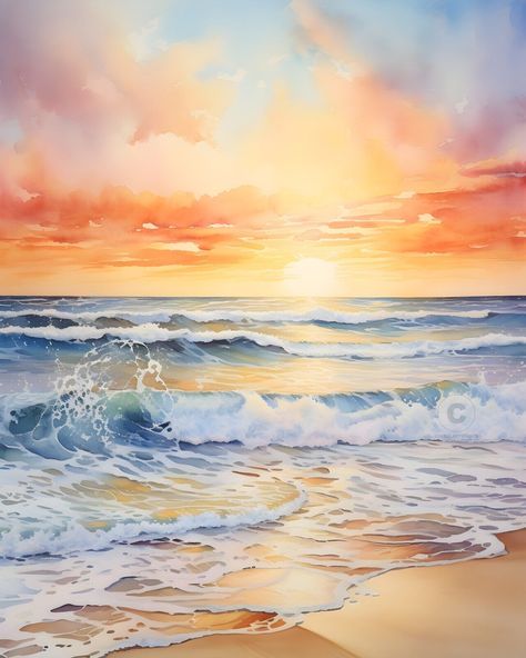 Odesa Sunrise Arcadia Beach Seascape Black Sea Ukraine Giclée Art Print 8x10 | eBay Watercolour Seascapes, Sunrise Watercolor, Sunrise Drawing, Beach Sunset Painting, Beach Art Painting, Ipad Aesthetic, Sunrise Painting, Sunrise Pictures, Sunrise Art