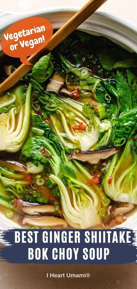 Boo Choy Soup, Soup Bokchoy Mushroom, Vegetable Soup Bokchoy, Mediterranean Soups, Soup Buffet, Umami Recipes, Asian Soup Recipes, Whole30 Vegan, Migraine Diet