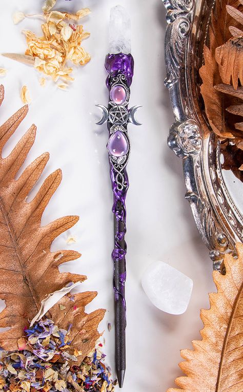 Altar Supplies, Wrapping Crystals, Witchcraft Shop, Goddess Magick, Crystal Wands, Witch Tools, Amethyst Wand, Witch Wand, Spell Jars