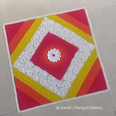 Square Rangoli Designs Latest, Square Rangoli Design Easy, Rangoli Designs Square, Square Rangoli Design For Diwali, Square Rangoli Design, Latest Rangoli Designs Creative, Square Rangoli, Rangoli Designs For Competition, Easy Rangoli Designs Videos