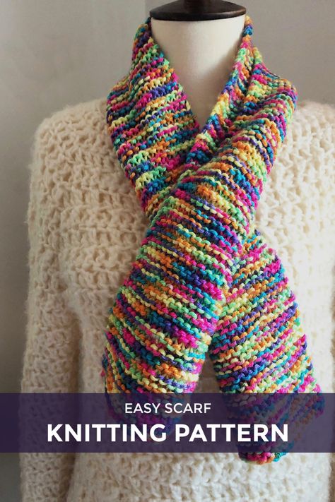 This easy garter stitch scarf knitting pattern is perfect for beginners! Knit Scarf Edging, Knit Scarf Patterns Free Beginner Garter Stitch, Simple Knit Scarf Pattern Free Easy, Free Knit Scarf Patterns Easy, Easy Knit Scarf Patterns Free, Easy Scarf Knitting Patterns Free, Knitted Scarves Free Patterns, Knitted Scarf Pattern Free Easy, Scarf Knitting Patterns Free