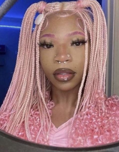 Pale Pink Braids, Pink Curly Braids, Pink Braids Black Women, Pink Box Braids, Pink Braids, Cute Box Braids, Blonde Braids, Box Braids Hairstyles For Black Women, Cute Braided Hairstyles