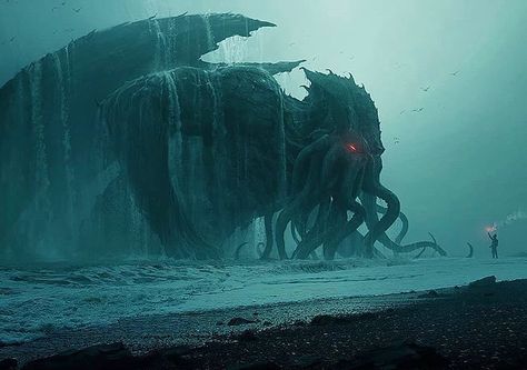 The sea monster alien, Cthulhu, and his small buddy, Howard. Art Sinistre, Lovecraft Art, Cthulhu Art, Lovecraft Cthulhu, Lovecraftian Horror, Cthulhu Mythos, Cosmic Horror, 다크 판타지, Monster Concept Art