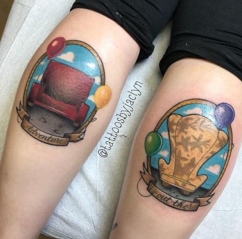 Disney Up Tattoo, Disney Pixar Tattoos, Pixar Tattoos, Tattoos Disney, Disney Acrylic Nails, Doll Tattoo, Disney Up, Up Tattoo, Wedding Tattoos