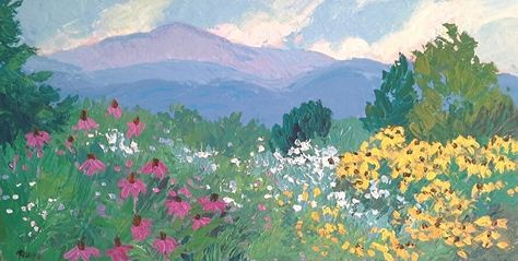 Laura Reilly - Work Zoom: Pikes Peak with Summer Flowers Painting Wallpaper Computer, Landscape Paintings Laptop Wallpaper, Landscape Art Wallpaper Desktop, Spring Wallpapers For Laptop, Laptop Wallpaper Hd 1080p Aesthetic Cute, Flower Desktop Wallpaper Aesthetic, Painting Computer Wallpaper, Wallpaper For Work Computer, Cute Landscape Wallpaper Laptop