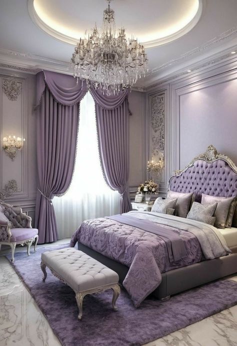 Bedrooms Purple, Purple Themed Bedroom, Sleeping Room Design, Moody Rooms, Lilac Bedroom, Royal Room, Fancy Bedroom, Bedroom Purple, Luxurious Furniture