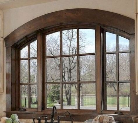 Arched Window Seat, Hexagon Window Ideas, Arch Windows Exterior, Cocina Aesthetic, Arc Window, Rounded Windows, Window Above Sink, Curved Windows, Arch Windows