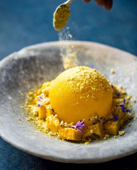 Mango-Chili Sorbet Recipe: Make This Refreshingly Spicy Dessert - Thrillist Thatte Idli, Spicy Desserts, Misal Pav, Sorbet Dessert, Paneer Makhani, Sorbet Recipe, Chili Mango, Mango Dessert, Mango Sorbet