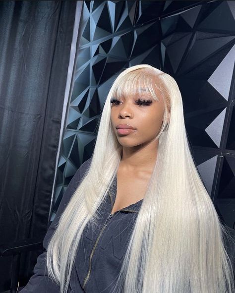 Icy Blonde Wig, Drag Wigs, Blonde Bangs, Frontal Wig Hairstyles, Classy Hairstyles, Wig Ideas, Birthday Hairstyles, Quick Weave Hairstyles, Hairstyle Inspo