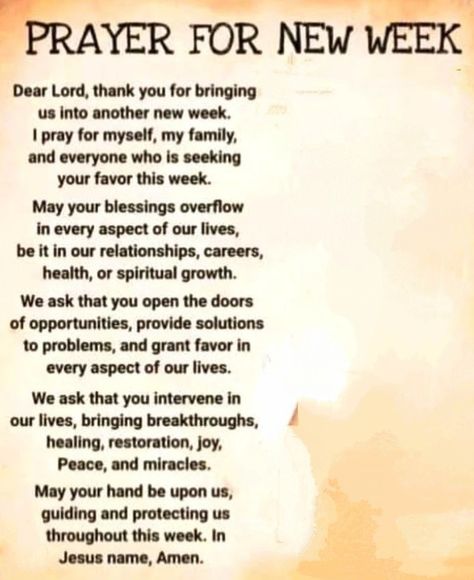 Prayer For New Week, New Week Prayer, Prayer Family, Finding Faith, Prayer Ideas, God Promises, Easy Love Spells, Morning Quotes For Friends, Prayer For Guidance