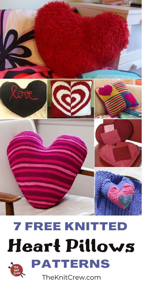 7 Free Knitted Heart Pillow Patterns For Valentine's Day. Free Knitted Heart Pillow Patterns For Valentine's Day curated by The Knit Crew. Cushion Design Ideas, Diy Macrame Projects, Knitted Heart Pattern, Tree Skirt Pattern, Pillow Patterns, Heart Pillows, Heart Cushion, Heart Projects, Knitted Cushions