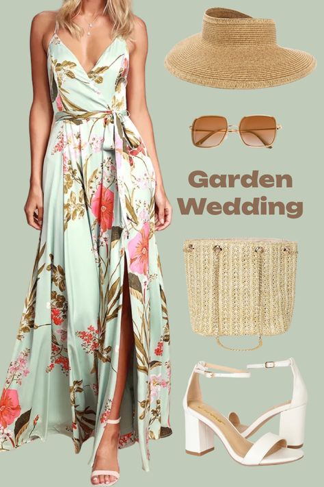 Sunglasses, sandals, summer dress Outdoor Wedding Dress Guest, Summer Garden Wedding Outfit Guest, Garden Wedding Dress Guest What To Wear, Garden Wedding Guest Outfit, Derby Outfits For Women, Garden Wedding Dress Guest, Dress And Accessories, Outdoor Wedding Dress, Summer Garden Wedding