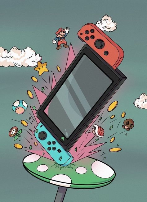 Nintendo Switch Sketch, Nintendo Art Aesthetic, Nintendo Switch Illustration, Nintendo Doodles, Gamer Drawings, Nintendo Switch Drawing, Gameboy Drawing, Nintendo Switch Wallpaper, Switch Illustration