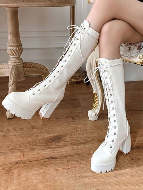 Women's Boots White Mid Calf Boots Round Toe 4.5 Tie Boots, Womens Leather Ankle Boots, Nude Boots, Women's Motorcycle Boots, Mid Heel Boots, Boots Woman, Boots White, Buckle Ankle Boots, Patent Shoes