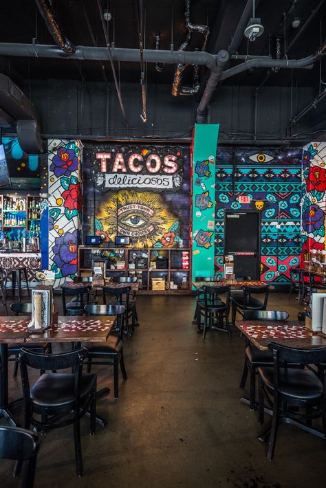 Taco Restaurant Design Interiors, Authentic Mexican Restaurant Design, Taco Shop Design, Modern Mexican Restaurant Design, Taco Restaurant Design, Mexican Restaurant Design Interiors, Mexican Bar Ideas, Mexican Restaurant Aesthetic, Taqueria Design