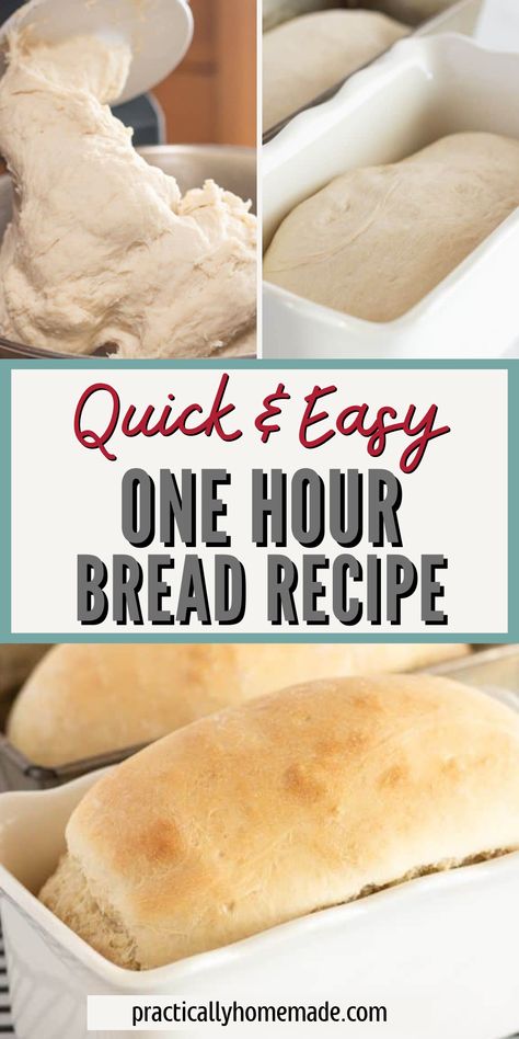 This Quick and Easy One Hour Bread Recipe is so simple to make and so delicious that you’ll never want to buy store bought bread again! This bread is perfect for sandwiches, toast, or anything in between. It tastes phenomenal and the texture is amazing, so you’ve got to give this bread a try today! Easy Bread Making Recipe, Easy And Quick Bread Recipes, Easy One Loaf Bread Recipe, Basic Homemade Bread, Load Bread Recipe, Homemade Bread Yeast, Homemade Bread Without Bread Machine, Easy Bread Recipes Instant Yeast, Easy Loaf Of Bread Recipe