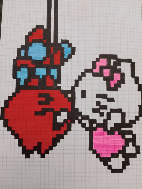 Hello Kitty X Spiderman, Graph Drawings, Pixel Art Hello Kitty, Hello Kitty Pixel Art, Spiderman Hello Kitty, Spiderman Pixel Art, Pixelated Art, Graph Art, Spiderman Painting