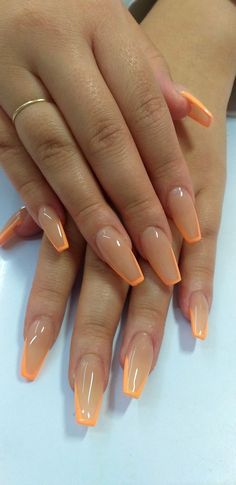 Pastel Orange Nails, Uñas Color Nude, Orange Nail, Romantic Nails, Fancy Nails Designs, Acrylic Nails Coffin Pink, Acrylic Nails Coffin Short, Uñas Acrilicas, Short Acrylic Nails Designs