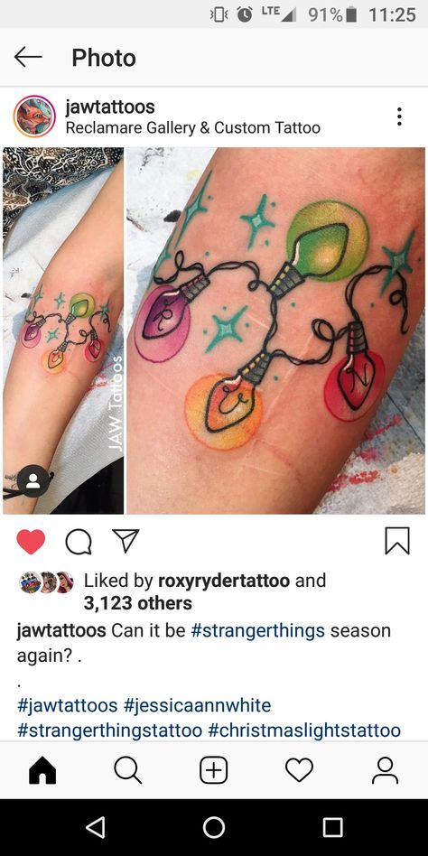 Stranger Things Tattoo, Jessica Ann, Light Tattoo, Christmas Tattoo, Wicked Tattoos, Custom Tattoo, S Tattoo, Christmas Light, Skin Art