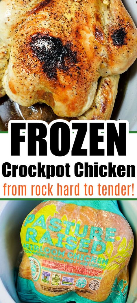 Whole Frozen Chicken In The Crockpot, Whole Frozen Chicken Instant Pot, Frozen Rotisserie Chicken Recipes, Frozen Crock Pot Chicken, Cooking Frozen Chicken In Crockpot, Whole Frozen Chicken, Frozen Chicken In The Crockpot, Crockpot Chicken From Frozen, How To Cook Frozen Chicken In Crockpot