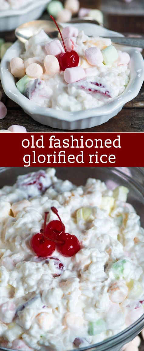 Glorified Rice {An Old Fashioned Creamy Dessert Recipe with Fruit and Marshmallows} Old Fashioned Glorified Rice is a creamy dessert with marshmallows, strawberries, pineapple... and rice! A unique no bake recipe for summer picnics. via @tastesoflizzyt AD #AlessiFoods Dessert With Marshmallows, Glorified Rice, Rice Dessert Recipes, Marshmallow Dessert Recipes, Creamy Dessert Recipes, Fruit Salad With Marshmallows, Marshmallow Desserts, Best Fruit Salad, No Bake Recipe