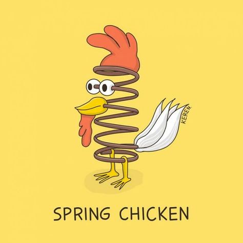 30 Times This Artist Took Idioms Too Literally And Illustrated The Hilarious Result Chicken Puns Funny, Chicken Puns, Corny Puns, Bohemian Style Home, Punny Puns, Visual Puns, Cartoon Chicken, Easter Quotes, Spring Chicken