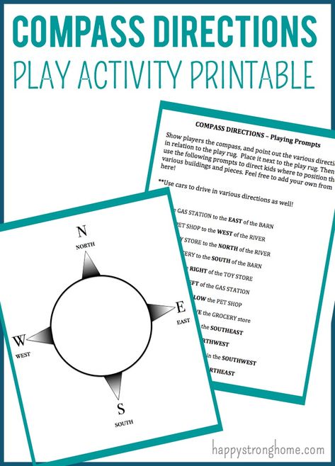 Teach kids about compass directions with this engaging play idea and free printable! via @juliekieras Directions For Kids, Compass Craft For Kids, Compass Craft, Compass Activities For Kids, Orienteering Activities For Kids, Compass Games For Kids, Compass Activities, Compass Activity, Compass Stem Activity