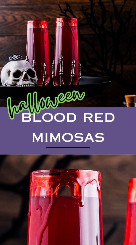 Elevate your Halloween party with our crimson red mimosa, a sinister twist on a classic favorite. The bloody rim and eerie ambience make this cocktail a visual delight, while the tantalizing flavors captivate your taste buds. #HalloweenDrinks #CrimsonMimosa Red Mimosa Recipe, Spooky Mimosa, Halloween Mimosa Bar, Red Halloween Drinks Alcohol, Halloween Mimosas, Red Mimosa, Pomegranate Mimosa, Mimosa Drink, Halloween Feast