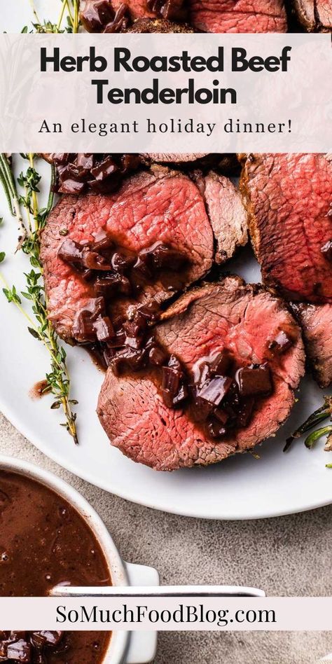 This easy Herb Roasted Beef Tenderloin recipe is a stunning centerpiece for your Christmas table. It’s quick, easy, and so impressive, served with the most incredible red wine shallot sauce! Beef Tenderloin Roast Recipes, Roasted Beef Tenderloin, Shallot Sauce, Beef Tenderloin Recipe, Christmas Meat, Whole Beef Tenderloin, Beef Tenderloin Recipes, Beef Tenderloin Roast, Roasted Beef