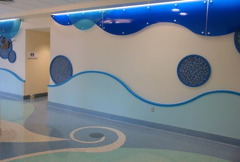 Ocean Interior Design, Terrazzo Flooring Pattern, Ocean Room Decor, Sustainable Flooring, Ocean Room, Dance Rooms, Kids Interior Design, Children Hospital, Flooring Design