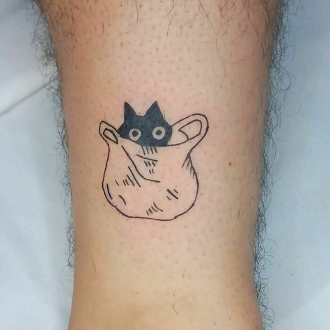 Cats Favorite Toy A Bag Small Silly Tattoos Fun, Smiling Friends Tattoo, Silly Cat Tattoo, Mindful Tattoos, Funny Cat Tattoo, Silly Tattoo Ideas, Quirky Tattoos, Silly Tattoos, Filler Tattoo Designs