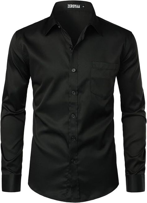 ZEROYAA Men's Urban Stylish Casual Business Slim Fit Long Sleeve Button Up Dress Shirt with Pocket Urban Style Design, Long Sleeve Button Up Dress, Mandarin Collar Shirt, Shirt With Pocket, Slim Fit Dress Shirts, Loose Fitting Tops, Button Up Dress, Stylish Shirts, Black Media