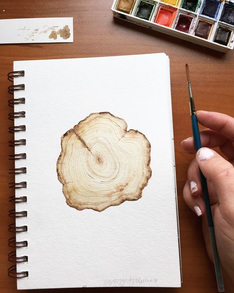 Watercolor wood slice - Find me on IG + FB @burgundyblooms || #fineart #woodslice #nature #art #watercolor Watercolor Wood Texture, Wood Watercolor, Watercolor On Wood, Diy Watercolor Painting, Watercolor Art Lessons, Diy Watercolor, Botanical Drawings, Watercolor Inspiration, Watercolor Techniques