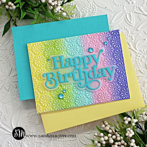 Cards Handmade Ideas Creative, Embossing Folder Cards, Folder Ideas, Greeting Card Inspiration, Homemade Birthday, Homemade Birthday Cards, Rainbow Card, Cardmaking Ideas, Card Crafts